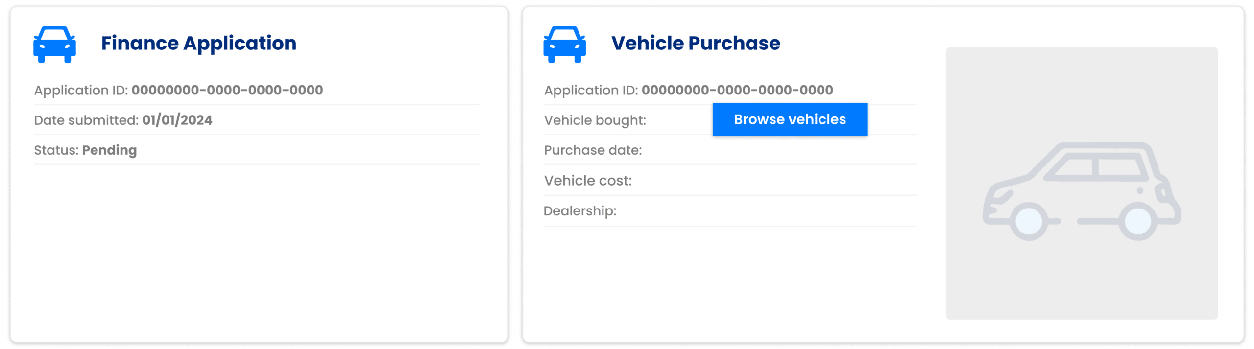 dashboard finance application card pending